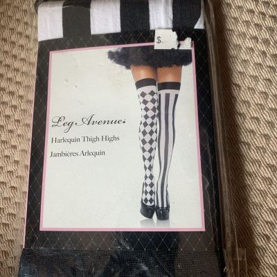 UNISEX Harlequin Thigh High Stockings Opaque Black / White Geometric 90-160 lbs